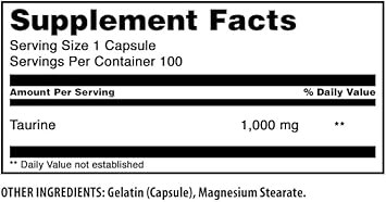 Amazing Formulas Taurine Amino Acid Supplement | 1000 Mg Per Serving | 100 Capsules | Non-Gmo | Gluten-Free | Made In Usa