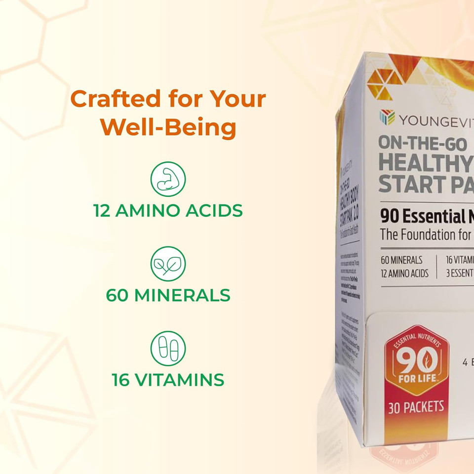Youngevity On-The-Go Healthy Body Start Pak 2.0 - Includes Multi-Vitamins, Minerals, Efas, & Amino Acids | 90 Essential Nutrients | 30-Day Supply