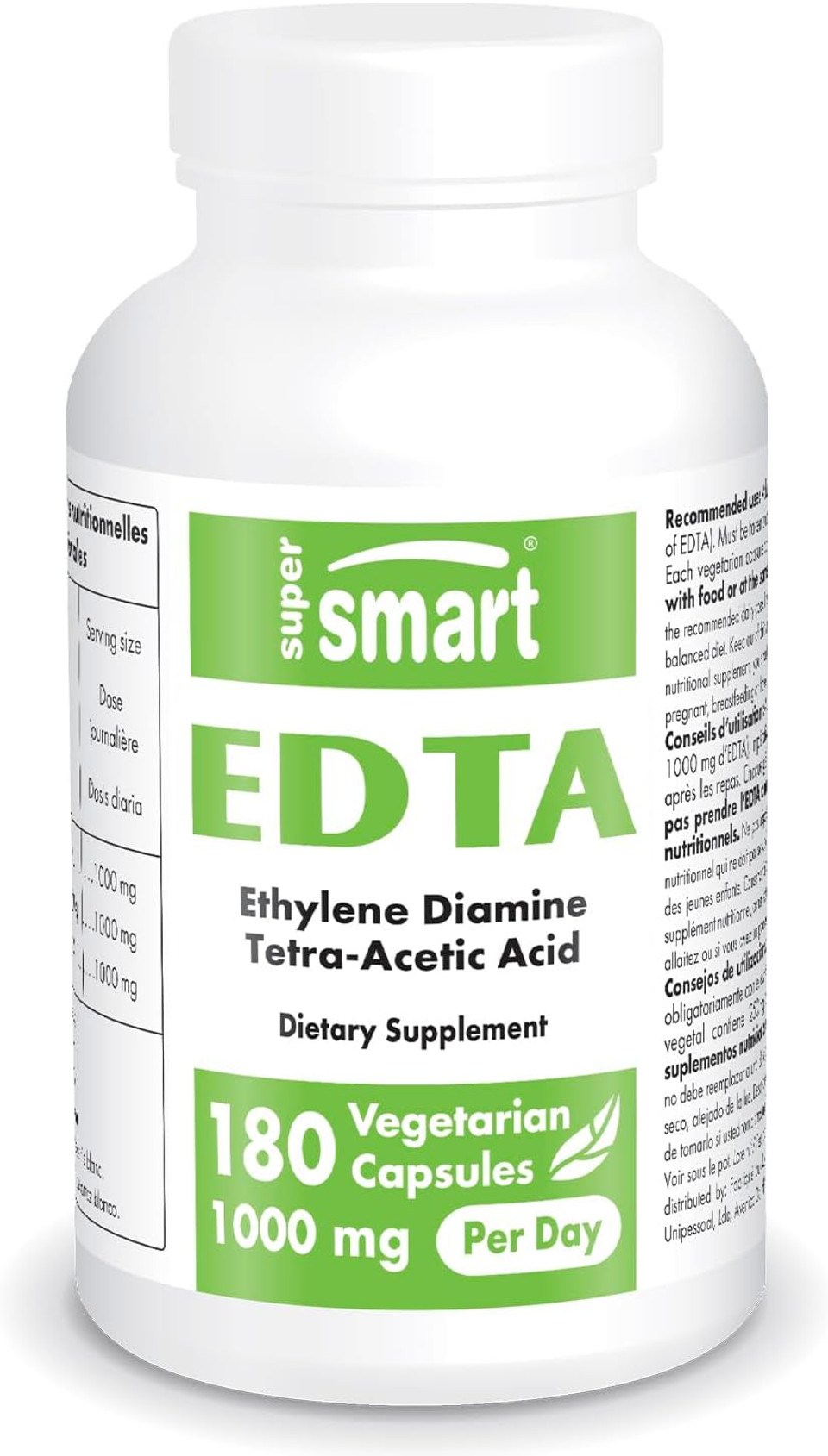 Supersmart - Edta 1000Mg Per Day - Calcium Disodium Edta Supplement | Non-Gmo & Gluten Free - 180 Vegetarian Capsules