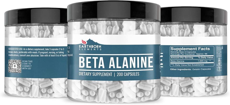 Earthborn Elements Beta-Alanine 200 Capsules, Pure & Undiluted, No Additives