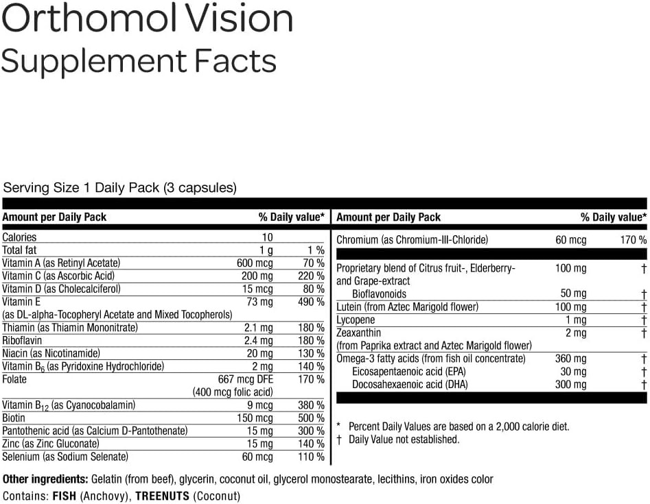 Orthomol Vision, 30-Day Supply, Comprehensive Eye Health Supplement With Micronutrients To Support Vision & Eye Wellness