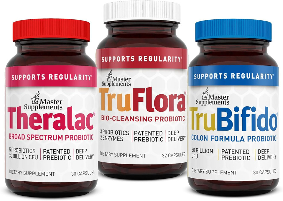 Master Supplements 30-Day Probiotic Gut Reset - Includes Theralac (30 Ct.), Trubifido (30 Ct.) & Truflora (30 Ct.) - Supports Optimal Gut Health - Gluten Free