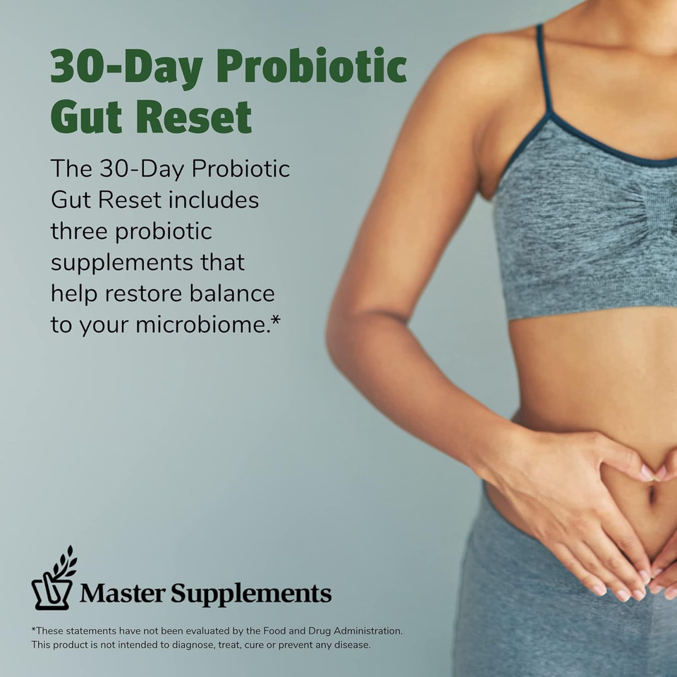 Master Supplements 30-Day Probiotic Gut Reset - Includes Theralac (30 Ct.), Trubifido (30 Ct.) & Truflora (30 Ct.) - Supports Optimal Gut Health - Gluten Free