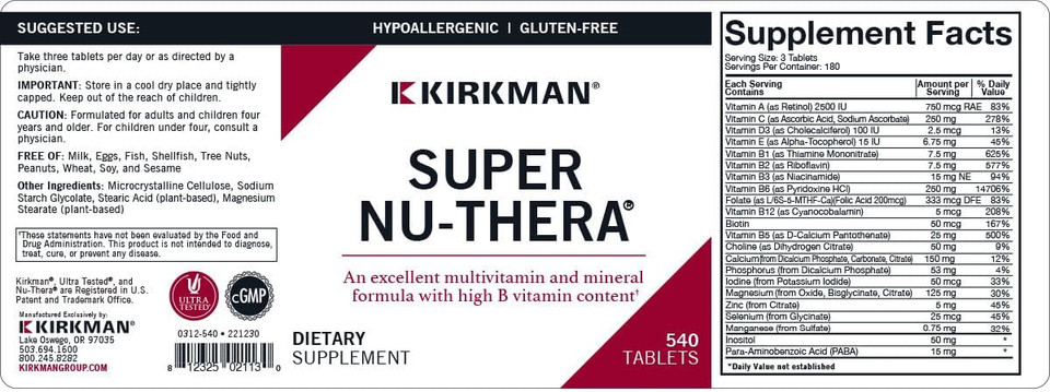 Kirkman - Super Nu-Thera - Caplets 540 - Tablets