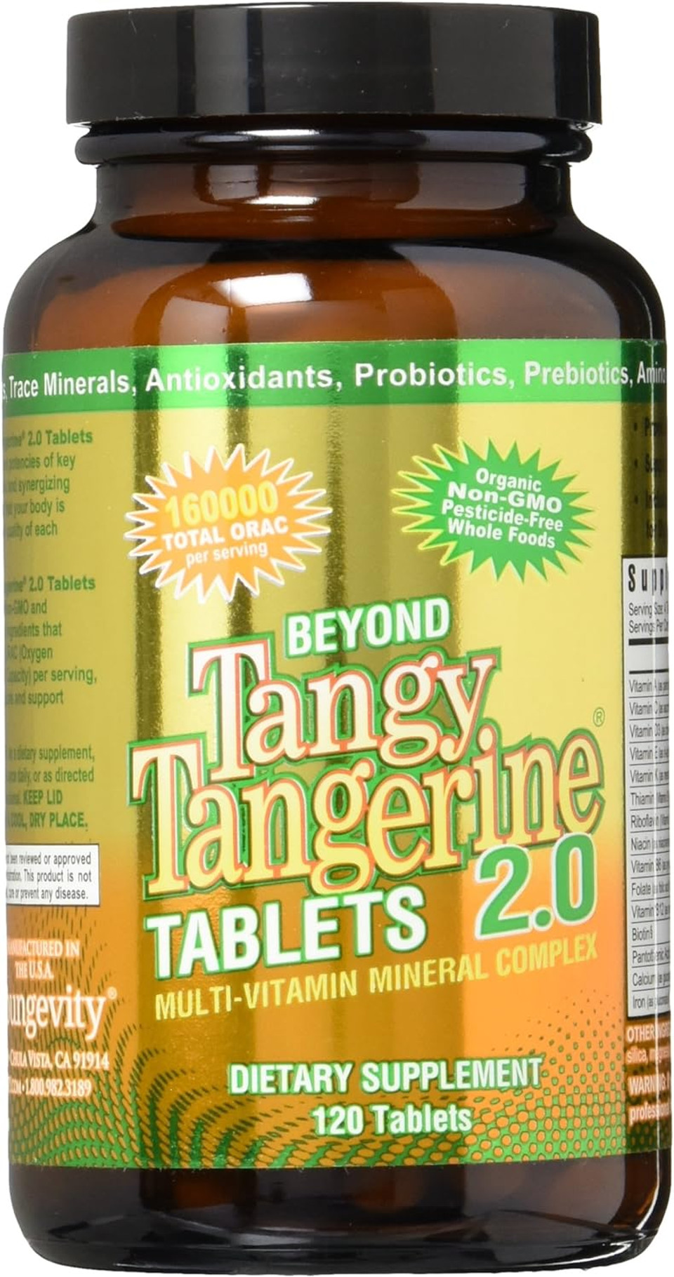 Youngevity Beyond Tangy Tangerine 2.0 Multi-Vitamin & Mineral Complex - Made With Natural & Whole Foods | 160,000 Orac | 120 Tablets | 1 Bottle