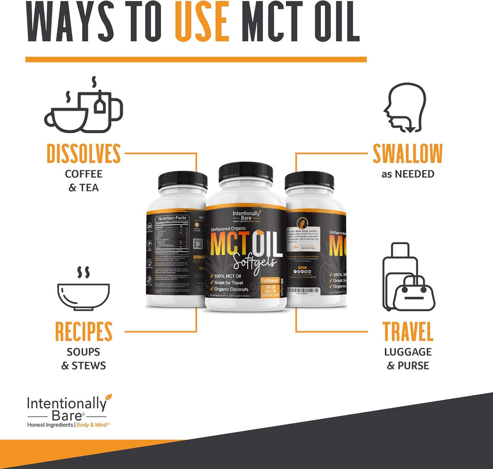 Intentionally Bare Organic Mct Oil Capsules - 70% C8 Mct Oil & 30% C10 Mct Capsules Unflavored For Keto Low Carb And Paleo Diet - Coconut C8 & C10 For Energy Mood & Focus - Non-Gmo 300 Soft Gels Intentionally Bare Organic Mct Oil Capsules - 70% C8 Mct Oil & 30% C10 Mct Capsules Unflavored For Keto Low Carb And Paleo Diet - Coconut C8 & C10 For Energy Mood & Focus - Non-Gmo 300 Soft Gels