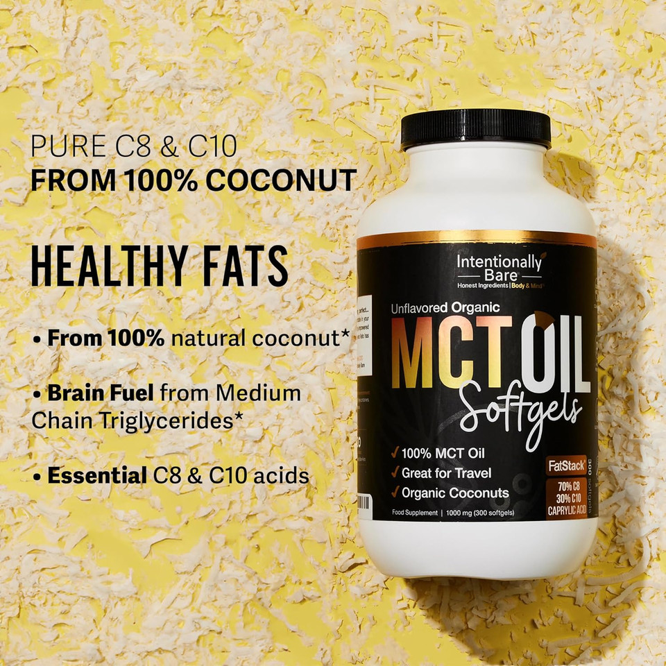 Intentionally Bare Organic Mct Oil Capsules - 70% C8 Mct Oil & 30% C10 Mct Capsules Unflavored For Keto Low Carb And Paleo Diet - Coconut C8 & C10 For Energy Mood & Focus - Non-Gmo 300 Soft Gels Intentionally Bare Organic Mct Oil Capsules - 70% C8 Mct Oil & 30% C10 Mct Capsules Unflavored For Keto Low Carb And Paleo Diet - Coconut C8 & C10 For Energy Mood & Focus - Non-Gmo 300 Soft Gels