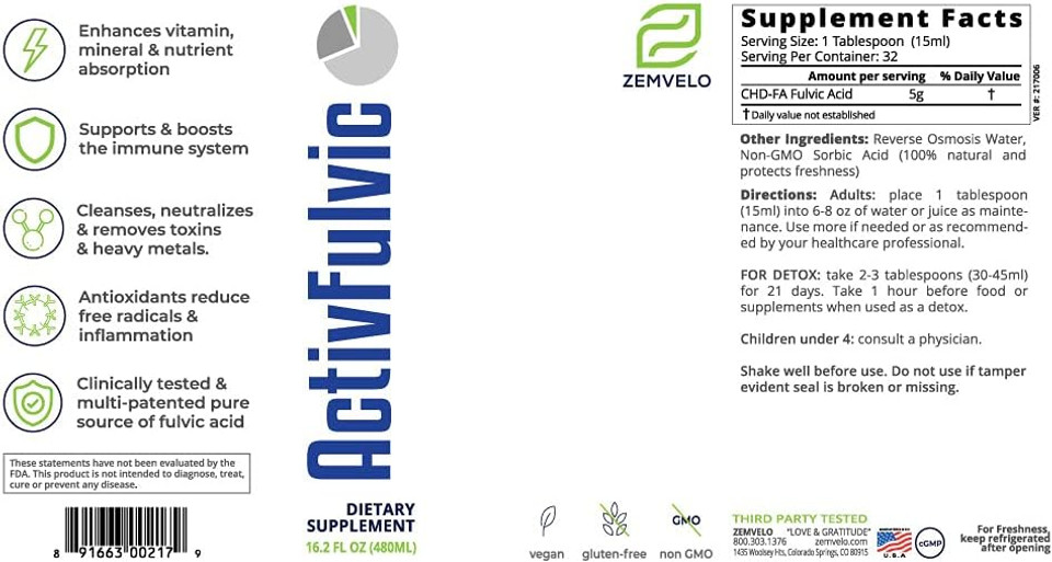 Activfulvic - Fulvic Acid Liquid Supplement | 32-Day Supply | Digestive Health Support | Enhanced Nutrient Absorption | Natural Detox