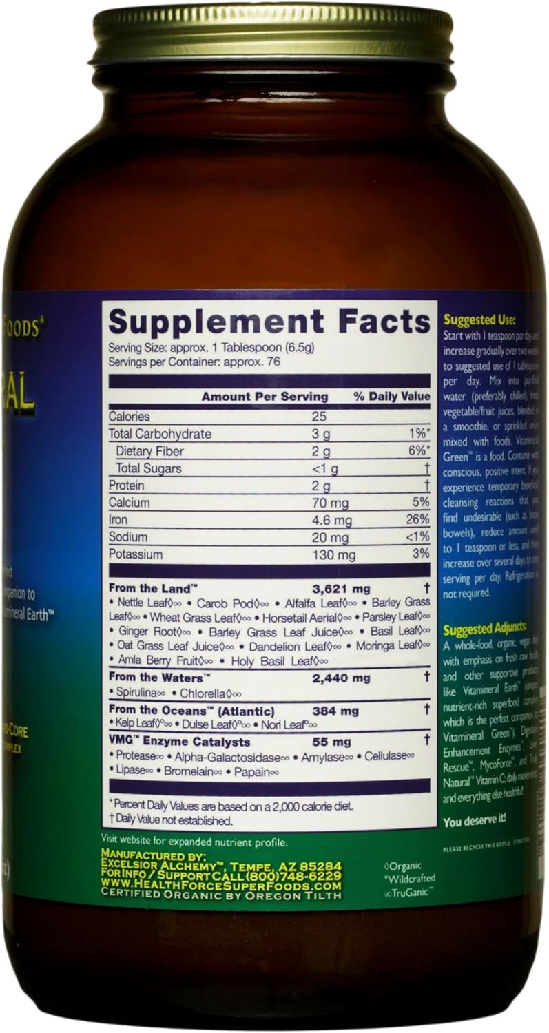 Healthforce Superfoods Vitamineral Green - Mineral Supplement For Immune & Thyroid Support - Green Powder Supplement With Ingredients From The Land - Gluten-Free & Vegan - 120 Capsules