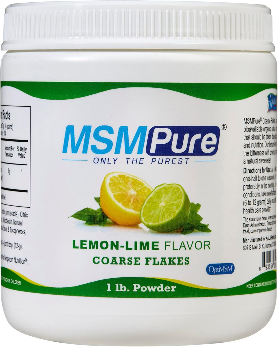 Kala Health Msmpure Lemon Lime Flavored Coarse Msm Powder Flakes  Us-Made Msm For Joint Health, Skin Appearance, And Hair & Nail Support  1 Lb, Organic Sulfur