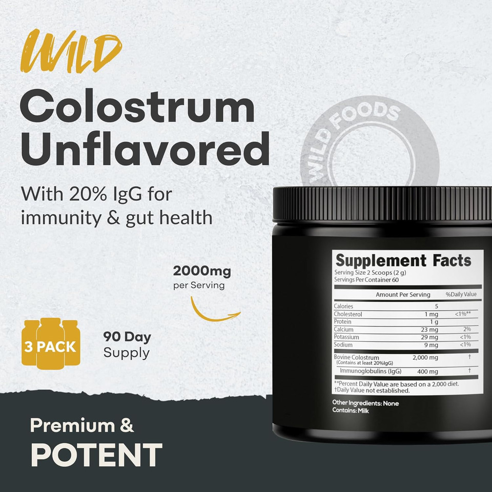 Colostrum Supplement Powder For Natural Igg Pure Whole Bovine Superfood, Unflavor, 30 Servings, 4.23 Oz