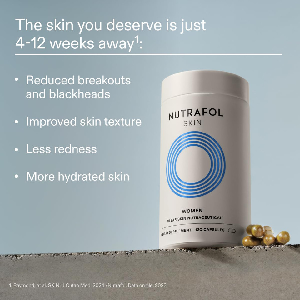 Nutrafol Clear Skin Acne Supplement For Women, Clinically Tested For Clearer, Smoother Skin, Physician-Formulated, Vegan
