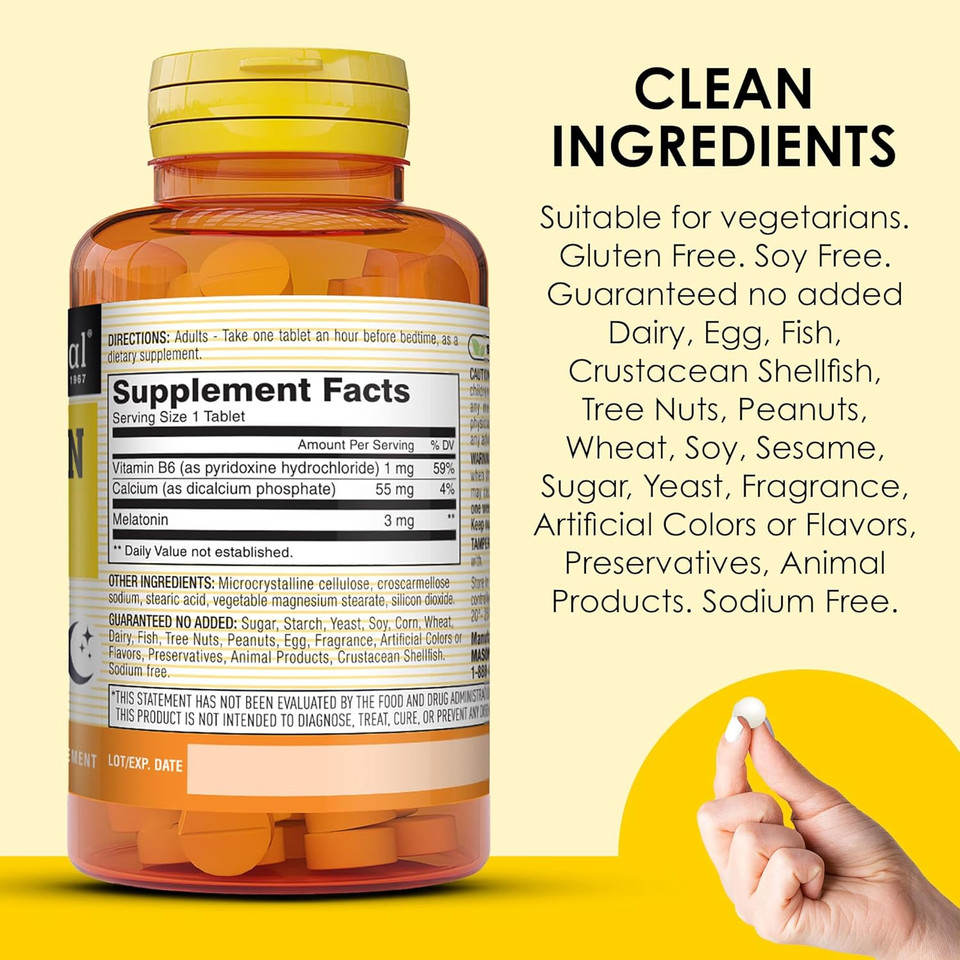 Mason Natural Melatonin 3 Mg With B6 And Calcium, Natural Sleep Aid, Supports Healthy Sleep & Rest, 60 Tablets