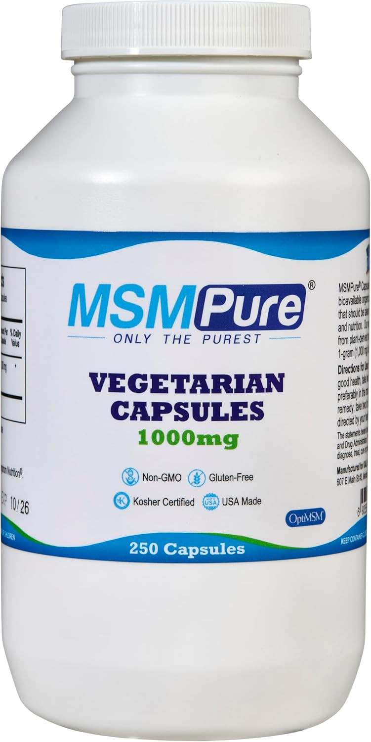 Kala Health Msmpure Msm Vegetarian Capsules  1,000 Mg Us-Made Msm Per Capsule For Joint Health, Skin Appearance, Hair & Nail Support  250 Count, Organic Sulfur