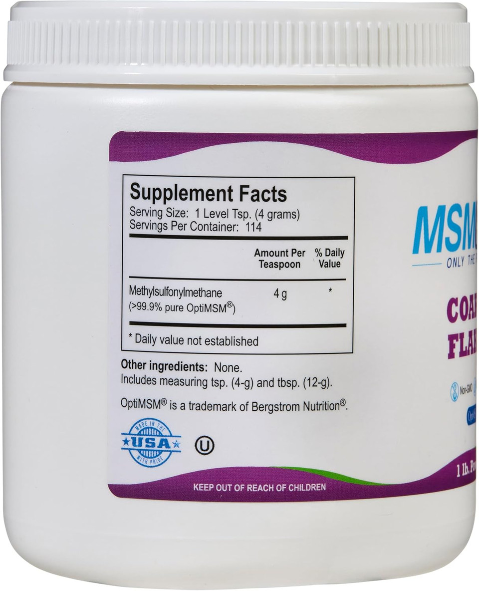 Kala Health Msmpure Coarse Msm Powder Flakes  Us-Made Msm For Joint Health, Skin Appearance, And Hair & Nail Support  1 Lb, Organic Sulfur