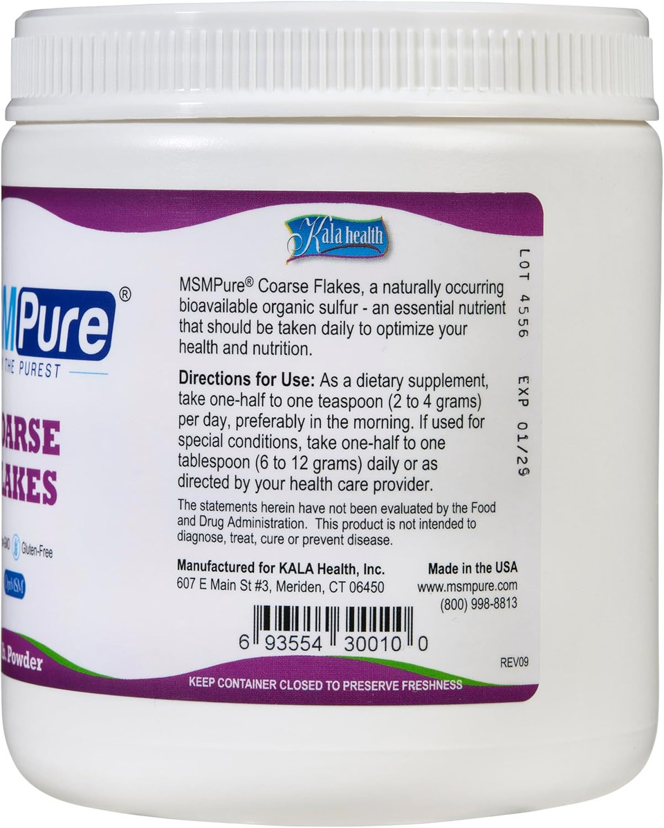 Kala Health Msmpure Coarse Msm Powder Flakes  Us-Made Msm For Joint Health, Skin Appearance, And Hair & Nail Support  1 Lb, Organic Sulfur