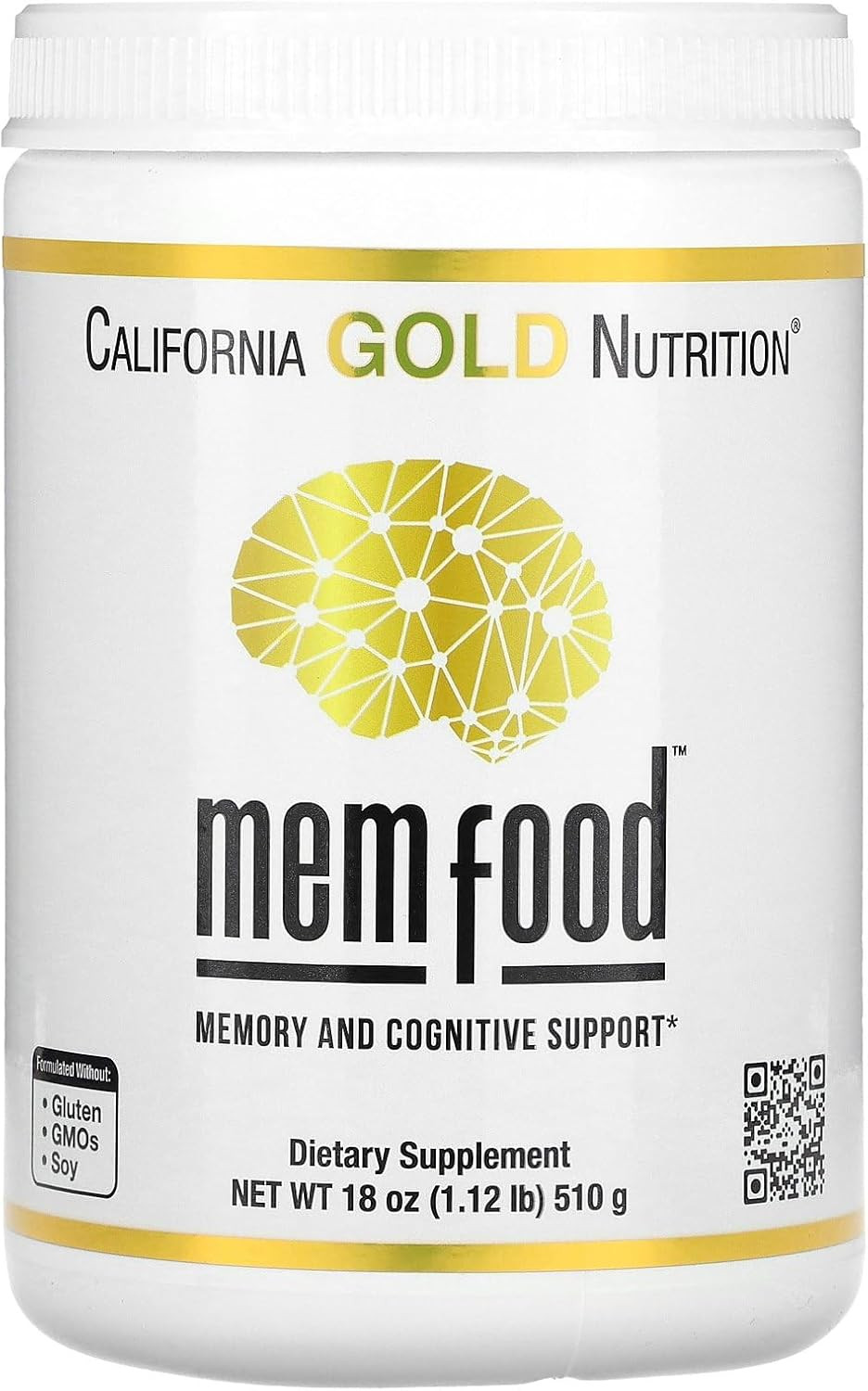 California Gold Nutrition Mem Food, Memory & Cognitive Support With Mem Blend, L-Serine, Organic Lion'S Mane And Blueberry Juice Powder, 1.12 Lb (510 G)
