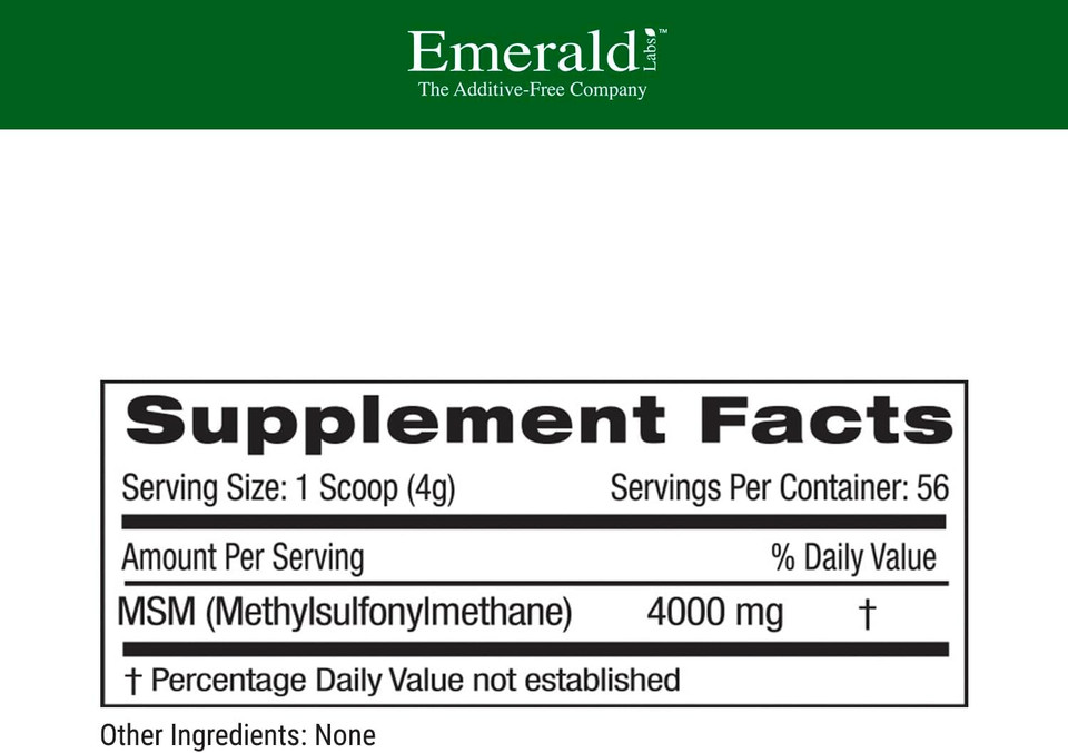 Emerald Labs Msm Powder - Plant-Sourced Methylsulfonylmethane Supplement For Liver Detox, Joint Health, Skin Health & More - Vegan, Gluten-Free - 16 Oz