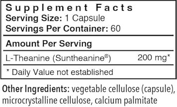 Patient One Theanine 200 Mg | Supplement To Support Healthy Stress Response, Relaxation And Focus* | With Clinically Studied Suntheanine | 60 Capsules