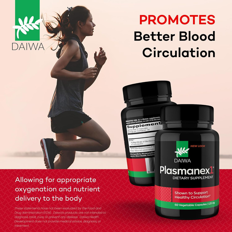Daiwa Plasmanex 1 - Blood And Vein Circulation Supplements  Balance Circulation, Encourage Healthy Legs And Veins - 60 Vegan Capsules Daiwa Plasmanex 1 - Blood And Vein Circulation Supplements  Balance Circulation, Encourage Healthy Legs And Veins - 60 Vegan Capsules