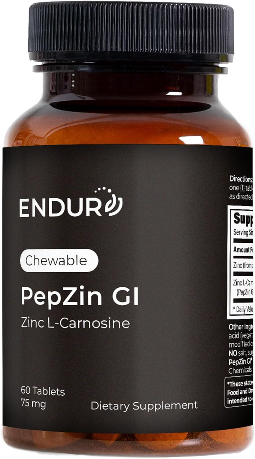 Endur Pepzingi Zinc-Carnosine Chewables, Helps Support Your Digestive System For Comfortable Digesting, Gluten Free, 60 Tablets