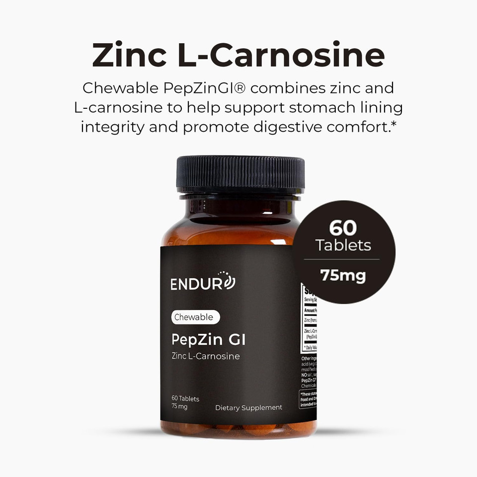 Endur Pepzingi Zinc-Carnosine Chewables, Helps Support Your Digestive System For Comfortable Digesting, Gluten Free, 60 Tablets