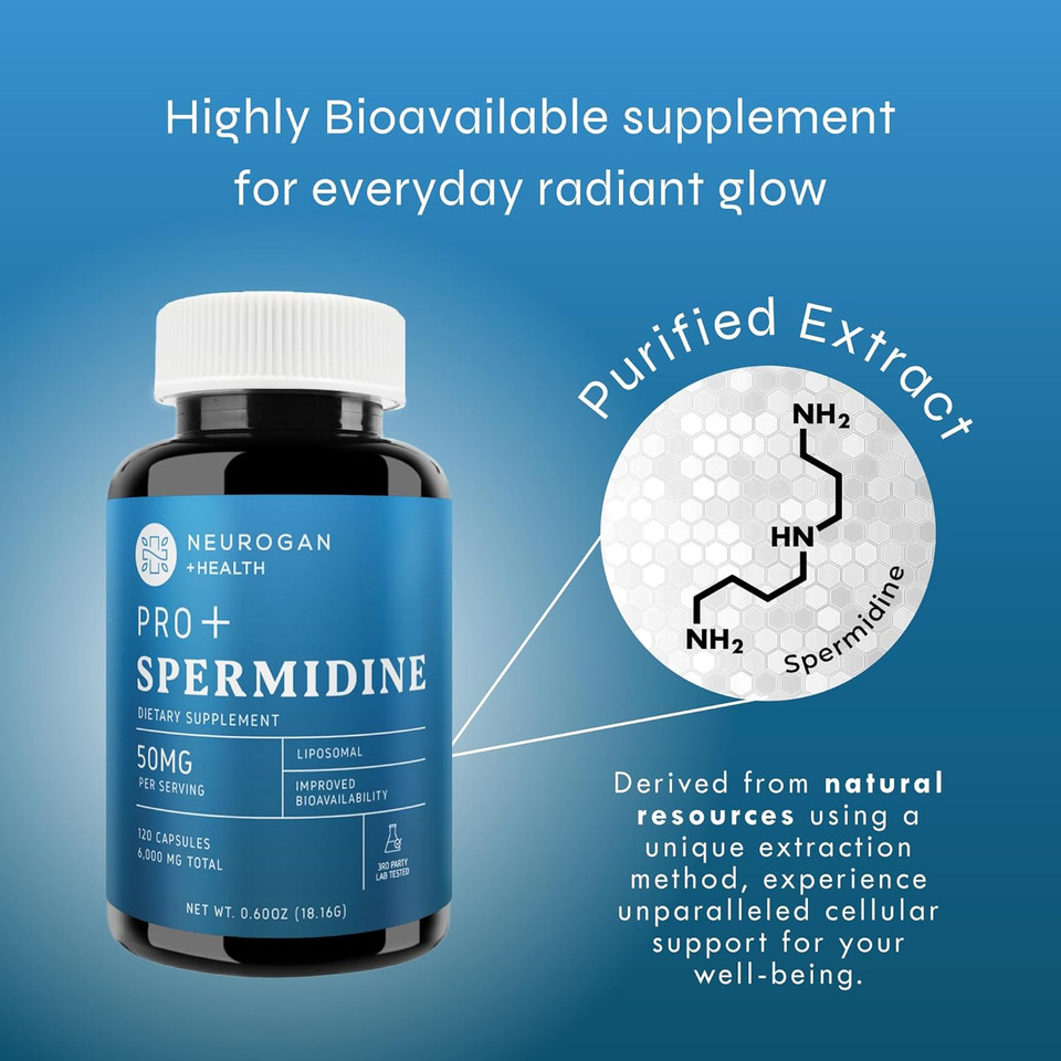 Neurogan Spermidine Pro Supplement Capsules - 50Mg Per Serving, 60-Day Supply - Enhanced Absorption For Cellular Function, Healthy Aging - Wheat Germ Extract, Spermidine Supplements For Men & Women