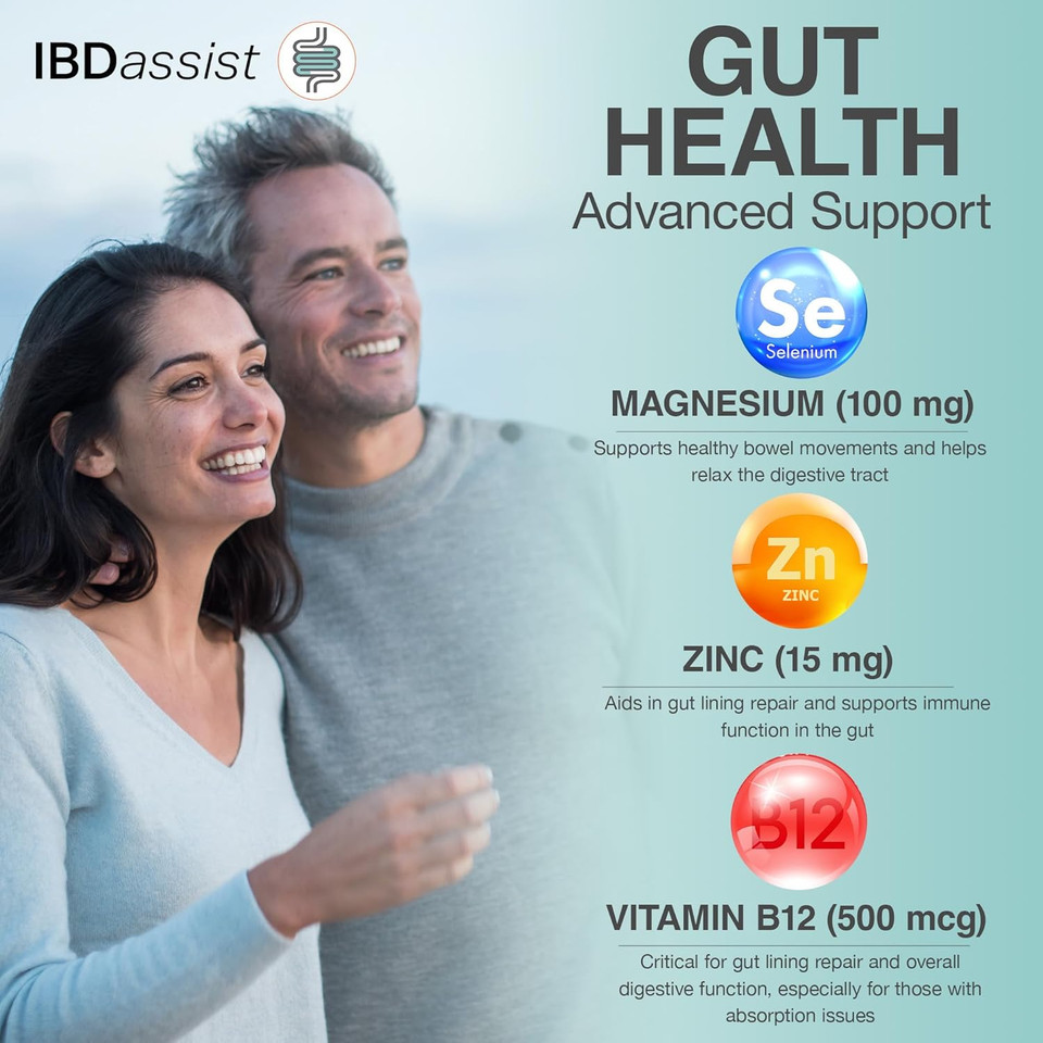 Ibdassist Gut Support Capsule - Gut Health & Digestion Supplement - Constipation & Occasional Bloating Relief For Women & Men* - Complete With Vitamin D3, A, E, Zinc & More - 30 Capsules