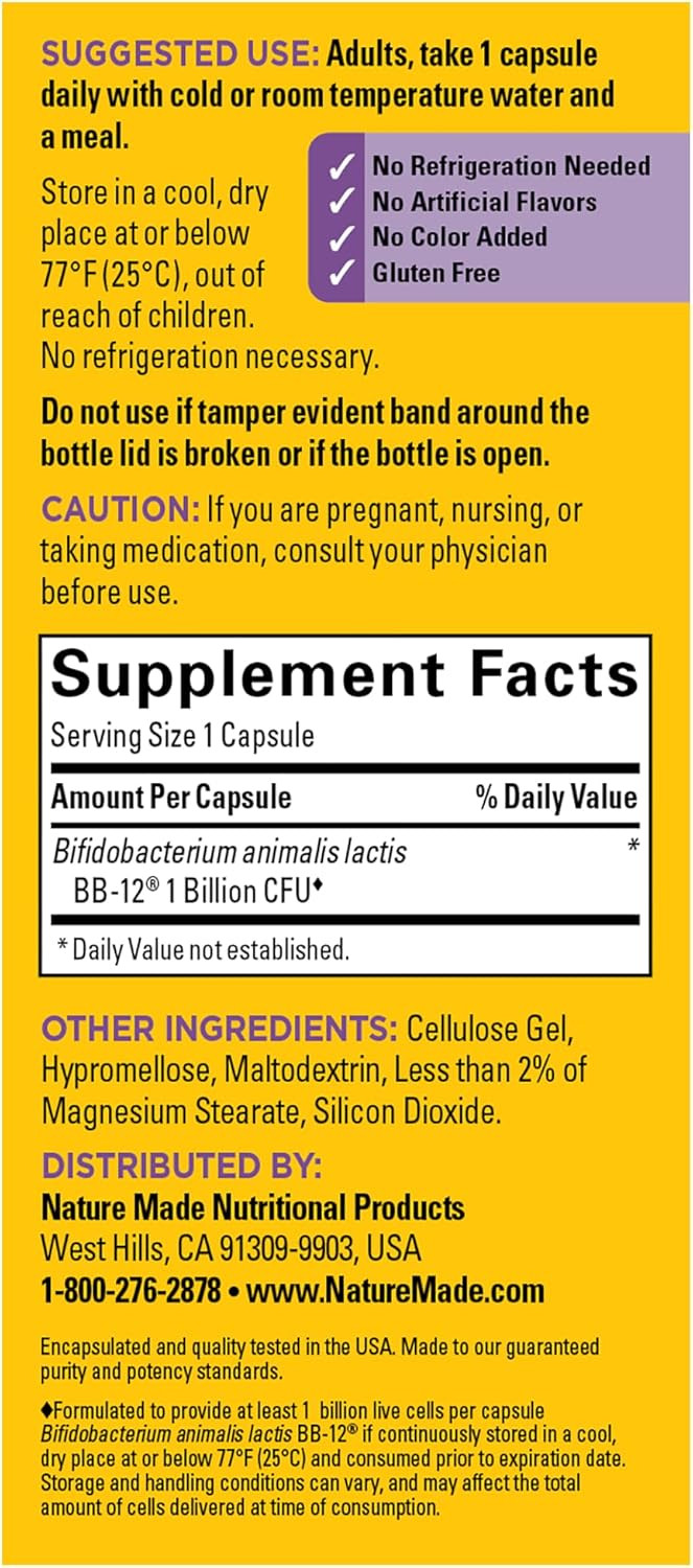Nature Made Probiotic Capsules 1 Billion Cfu From Live Cultures, Probiotics For Women And Men For Immune & Digestive Support, 30 Capsules, 30 Day Supply