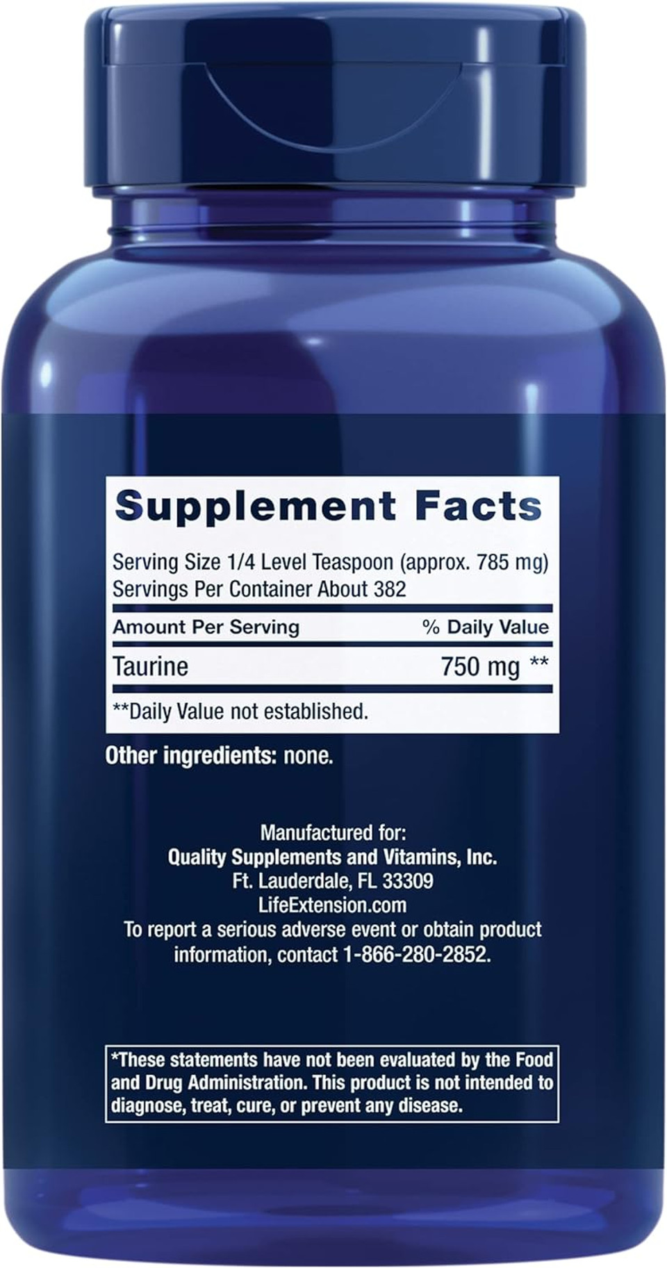 Life Extension Taurine Powder  Healthy Cardiovascular Support, Promotes Brain Health, Healthy Aging, And Muscle And Exercise Recovery  Gluten-Free, Non-Gmo, Vegetarian  300 Grams