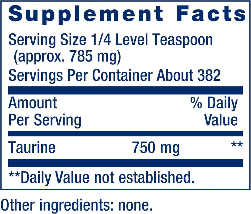Life Extension Taurine Powder  Healthy Cardiovascular Support, Promotes Brain Health, Healthy Aging, And Muscle And Exercise Recovery  Gluten-Free, Non-Gmo, Vegetarian  300 Grams
