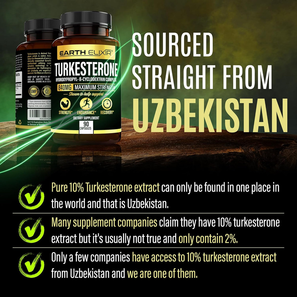 Turkesterone 840 Mg (90 Capsules)  Made In Usa - 3Rd Party Tested - 100% Pure Turkesterone Supplement For Men & Women - Ajuga Turkestanica Extract - Increase Natural Energy & Strength