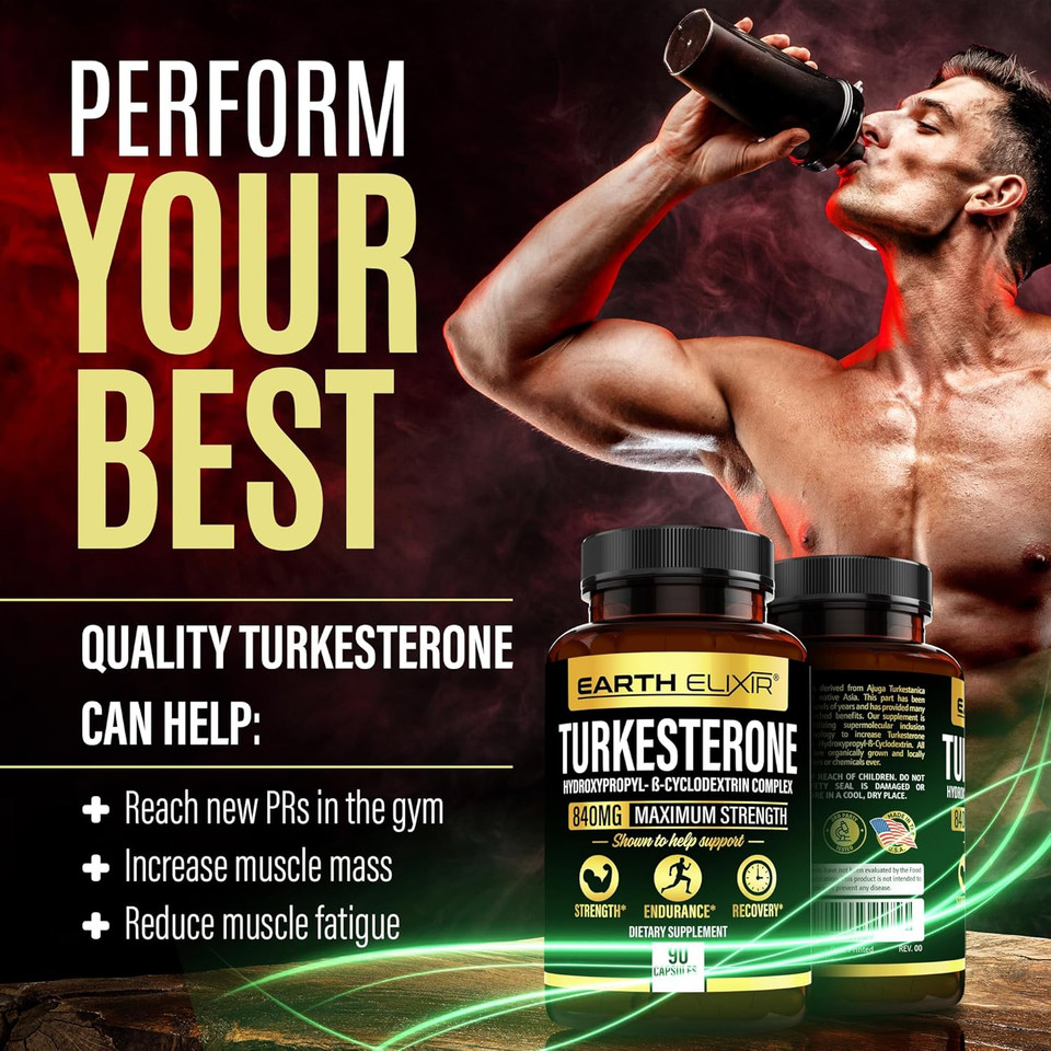 Turkesterone 840 Mg (90 Capsules)  Made In Usa - 3Rd Party Tested - 100% Pure Turkesterone Supplement For Men & Women - Ajuga Turkestanica Extract - Increase Natural Energy & Strength