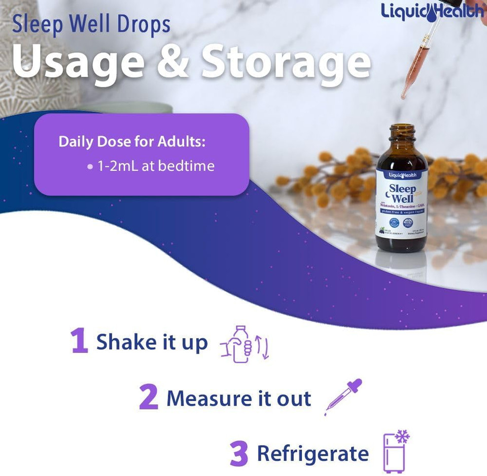 Liquidhealth Sleep Well Natural Sleep Aid Melatonin Drops - Better Sleep & Mood, Relax & Calm Mind, Fall Asleep Faster Stay Asleep Longer - Made In Usa, Vegan, Sugar-Free, Drug Free, Non-Gmo (2 Oz) Liquidhealth Sleep Well Natural Sleep Aid Melatonin Drops - Better Sleep & Mood, Relax & Calm Mind, Fall Asleep Faster Stay Asleep Longer - Made In Usa, Vegan, Sugar-Free, Drug Free, Non-Gmo (2 Oz)