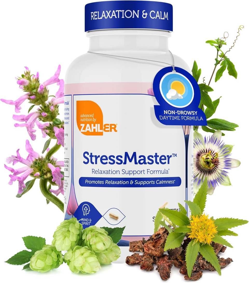 Zahler Stressmaster  Natural Relaxation & Calm Mood Support Formula  Valerian, Passionflower, Rhodiola, Gaba&L - Theanine Supplement For Women And Men  Kosher Gluten Free Non-Gmo (120Capsules)