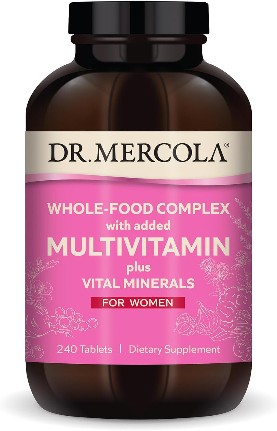 Dr. Mercola Whole-Food Complex With Added Multivitamin Plus Vital Minerals For Women, 30 Servings (240 Tablets), Dietary Supplement, Supports Overall Health