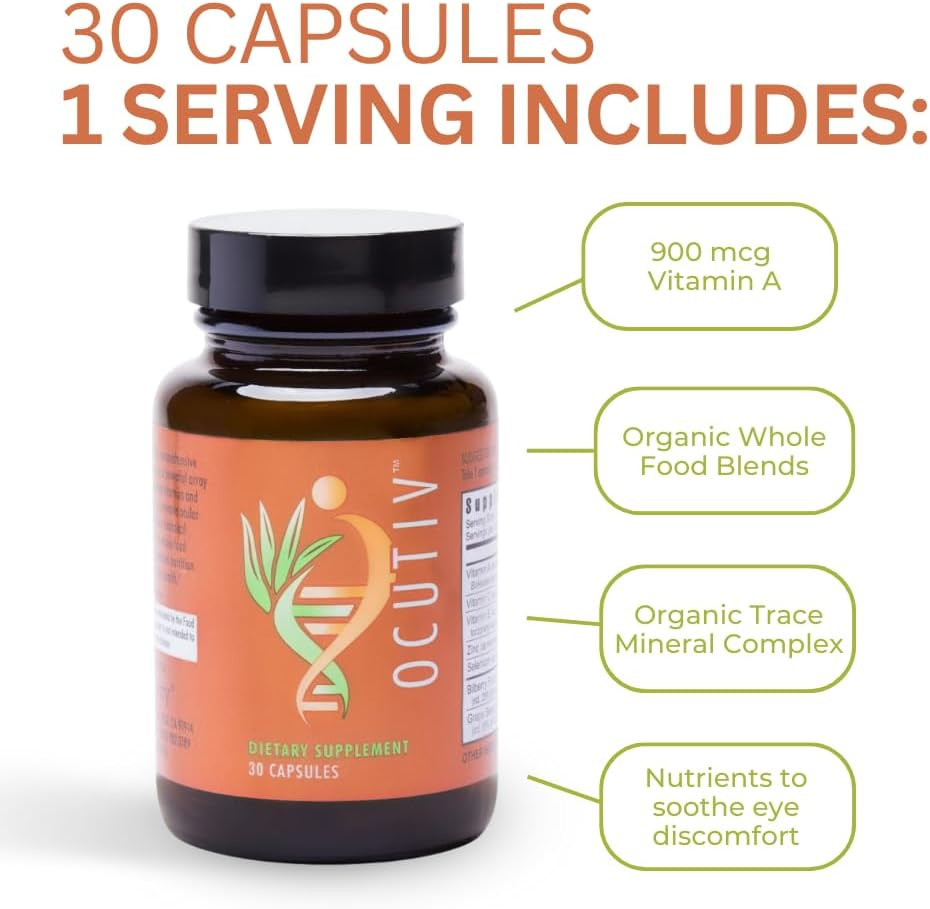 Youngevity Ocutiv - Eye Vitamin & Mineral Supplement - Contains Vitamin A, C, E, Zinc, Bilberry, Lutein, Lycopene, Zeaxanthin, Astaxanthin - 30 Capsules