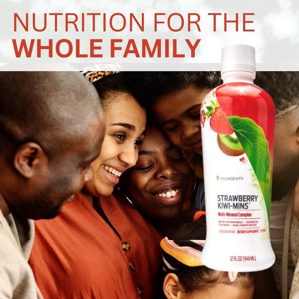 Youngevity Strawberry Kiwi-Mins Plant Derived Multi-Mineral Complex - Made From Humic Shale - Liquid Colloidal Form - Kid Friendly Taste - (32Oz)