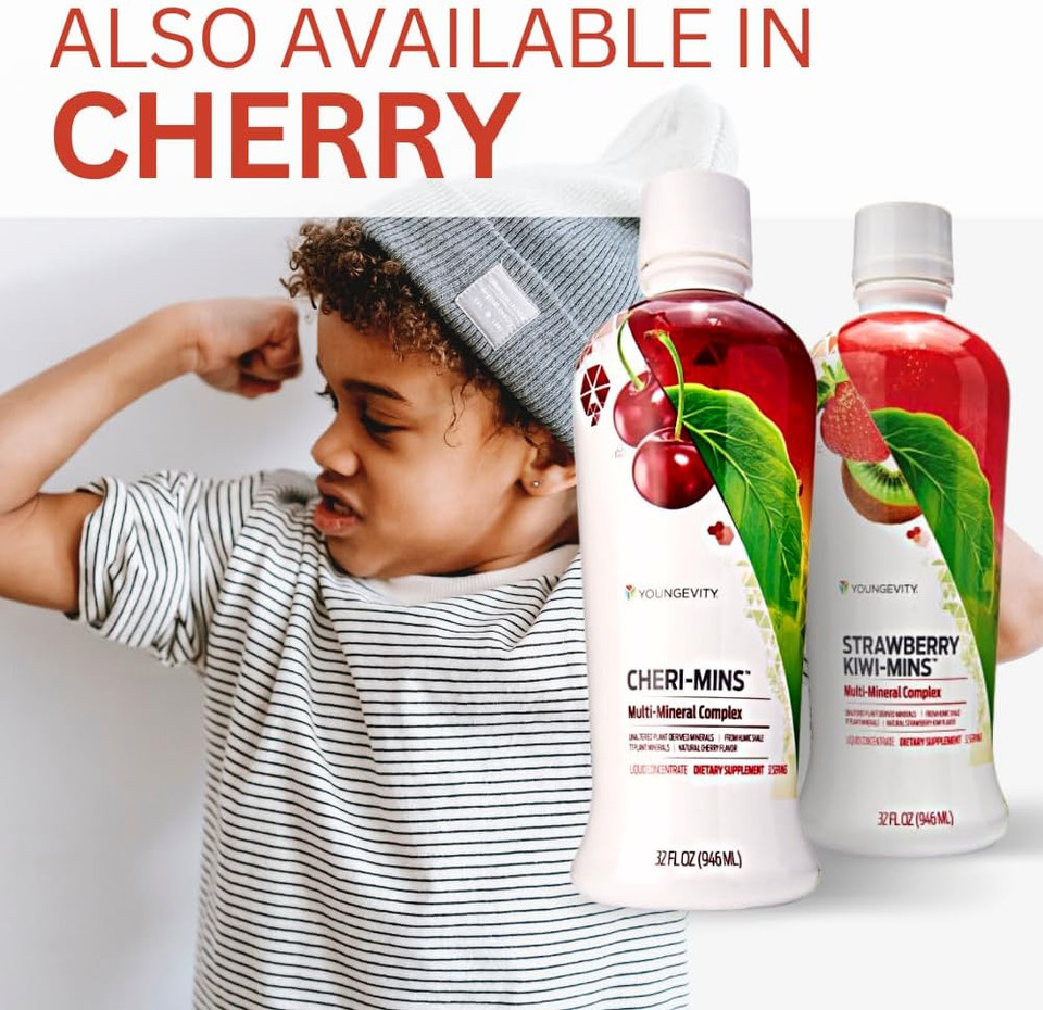 Youngevity Strawberry Kiwi-Mins Plant Derived Multi-Mineral Complex - Made From Humic Shale - Liquid Colloidal Form - Kid Friendly Taste - (32Oz)