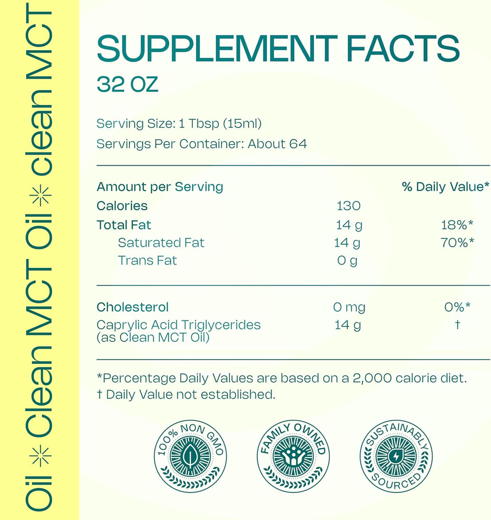 Levelup Clean Mct Oil - 100% Caprylic C8 For Energy, Focus, Gut Health, Brain Superfuel - Keto Supplement For Ketogenic Coffee And Ketones - Non-Gmo (32 Oz Glass Bottle)