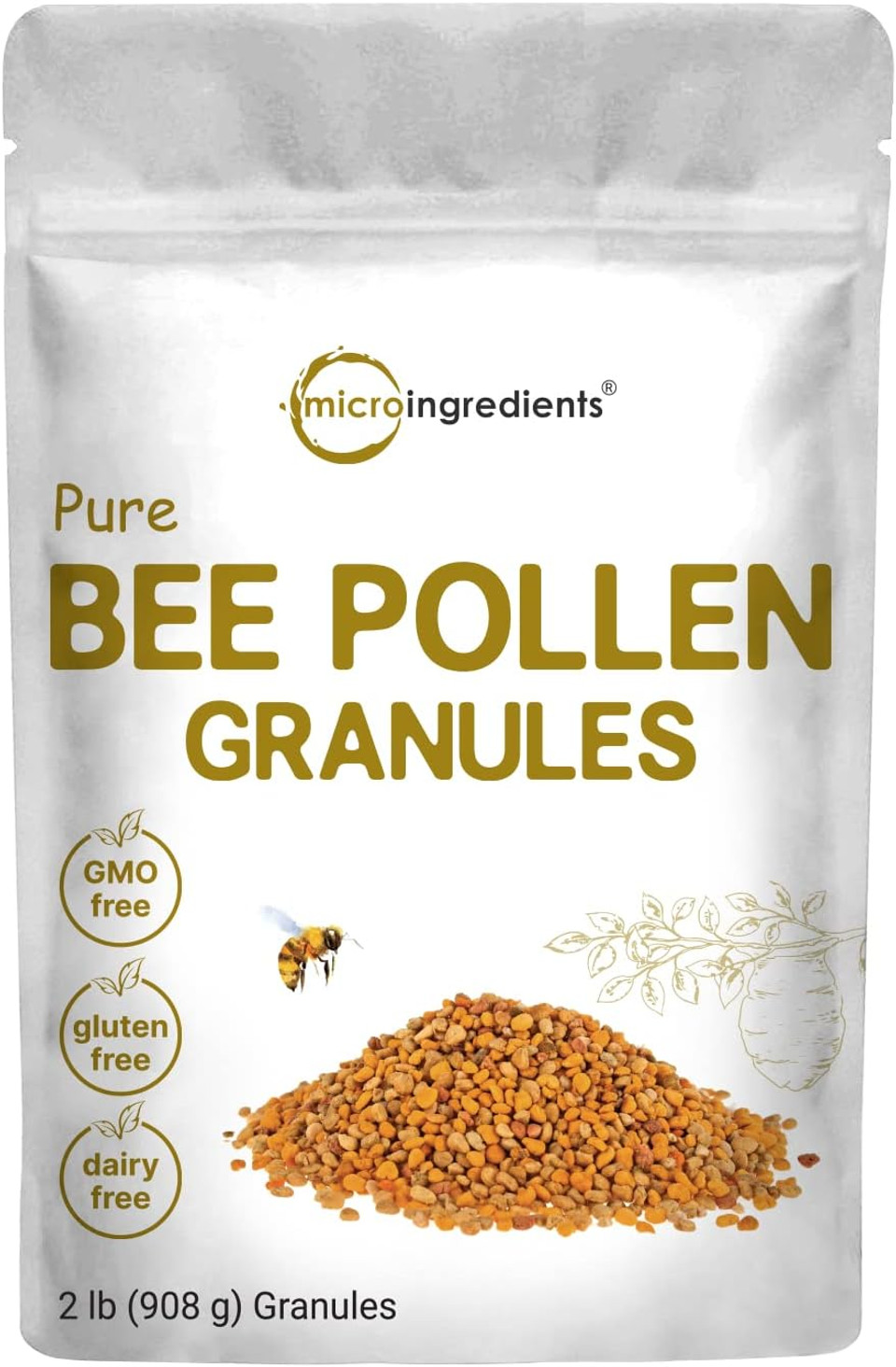 Micro Ingredients Pure Bee Pollen Granules, 2 Lb | Fresh Harvest, Raw & Natural Superfood | Rich In B Vitamins, Minerals, Protein & Antioxidants | Keto, Non-Gmo