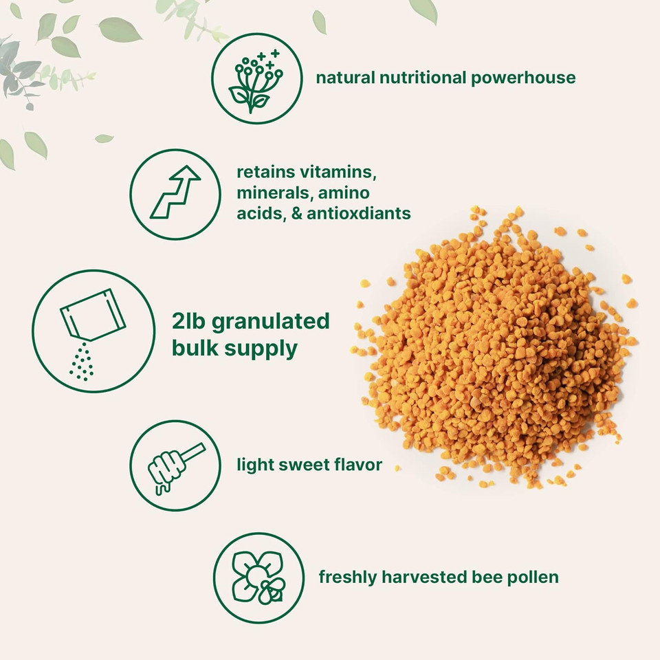 Micro Ingredients Pure Bee Pollen Granules, 2 Lb | Fresh Harvest, Raw & Natural Superfood | Rich In B Vitamins, Minerals, Protein & Antioxidants | Keto, Non-Gmo