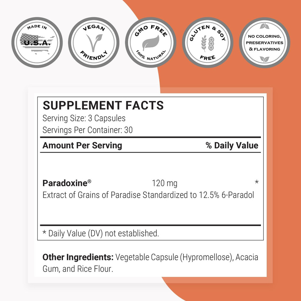 Supersmart - Paradoxine 120Mg Per Day - Grains Of Paradise Supplement (Aframomum Melegueta) With 6-Paradol | Non-Gmo & Gluten Free - 90 Vegetarian Capsules