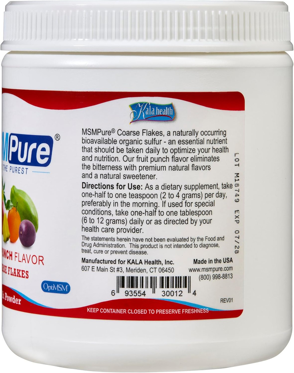 Kala Health Msmpure Lemon Lime Flavored Coarse Msm Powder Flakes  Us-Made Msm For Joint Health, Skin Appearance, And Hair & Nail Support  2.2 Lb, Organic Sulfur
