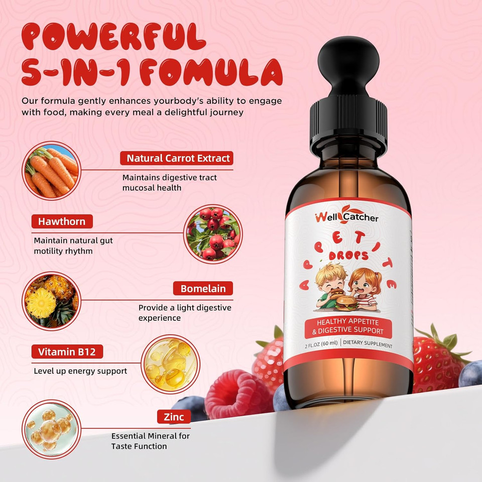 Appetite Booster Drops For Kids Adults: Appetite Support Supplement With Bromelain Hawthorn Zinc Vitamin B12 For Picky Eater Healthy Digestive & Nutritional Balance, Sugar Free Vegan 30 Days