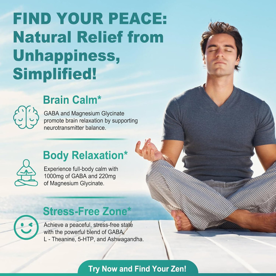 Gaba Supplement - 1000 Mg Liposomal Form For Optimal Absorption,Gaba With L-Theanine, Magnesium Glycinate, 5Htp, Vitamin D3 For Brain Calm, Mood, Zzz Better - Melatonin-Free 120 Softgels