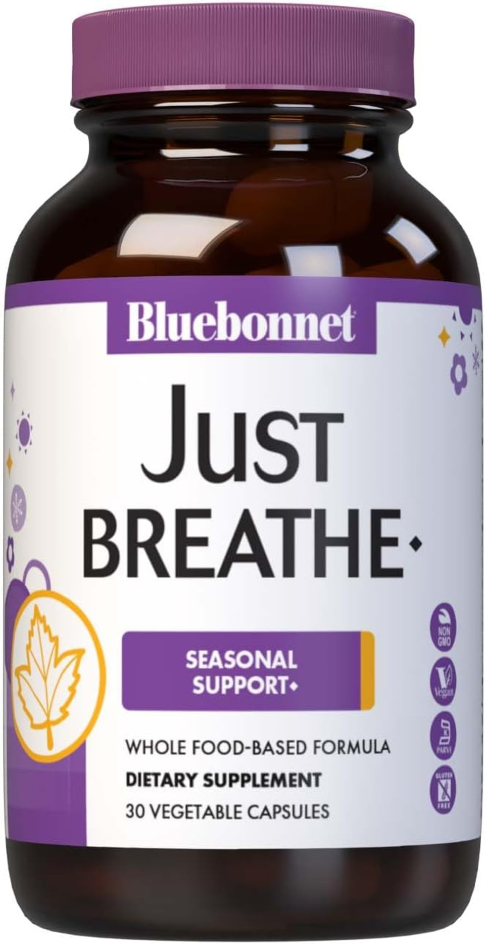 Bluebonnet Nutrition Justbreathe, Seasonal Support*, Non-Gmo, Kosher Certified, Gluten-Free, Soy-Free, Dairy-Free, 30 Vegetable Capsules, 15 Servings