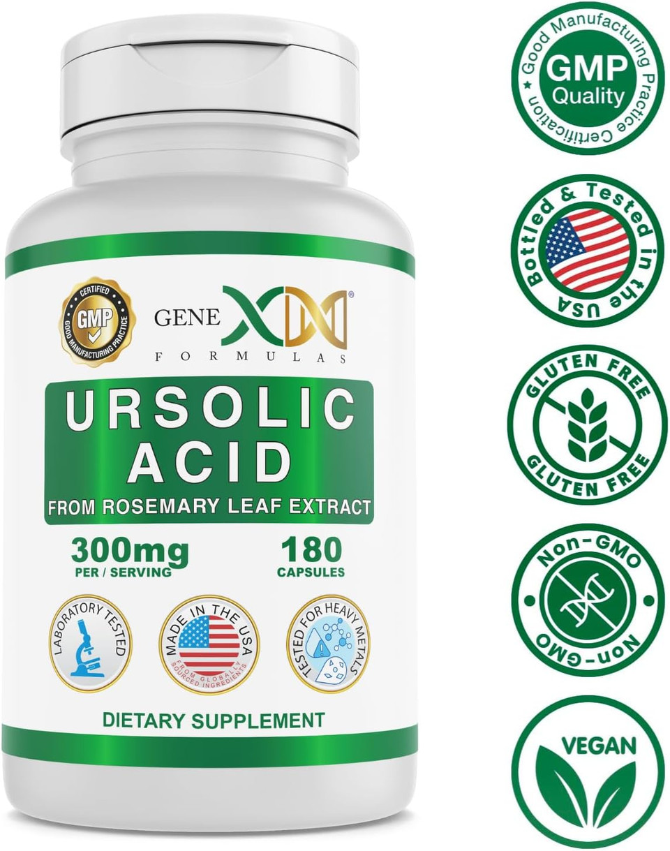 Genex Formulas Ursolic Acid 300Mg (180 Capsules) Ursolic Acid Sourced From Rosemary Extract - Non-Gmo, Gluten Free, Vegetarian