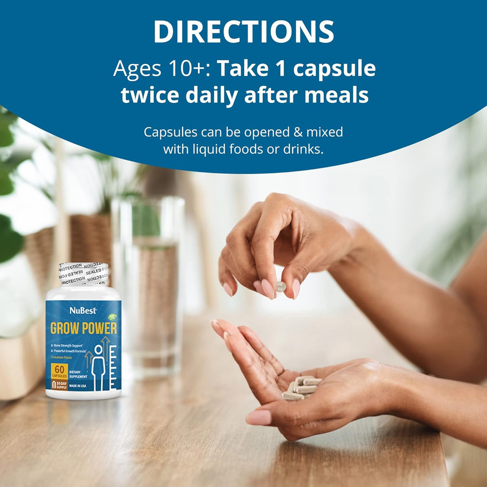 Nubest Grow Power - Calcium Supplement - Magnesium Supplement With Vitamin D3, B6, Zinc, Phosphorus And Multivitamin For Strong Bones, Overall Health For Age 10+ | 60 Capsules | 1 Month Supply Nubest Grow Power - Calcium Supplement - Magnesium Supplement With Vitamin D3, B6, Zinc, Phosphorus And Multivitamin For Strong Bones, Overall Health For Age 10+ | 60 Capsules | 1 Month Supply