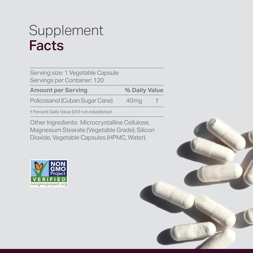 Anew Vita? Policosanol Supplement - Healthy Lipid Levels, Platelet Function & Circulation, Cuban Sourced Sugarcane, 40Mg Per Serving, Non-Gmo, Gluten-Free - 120 Veggie Capsules, Made In Usa